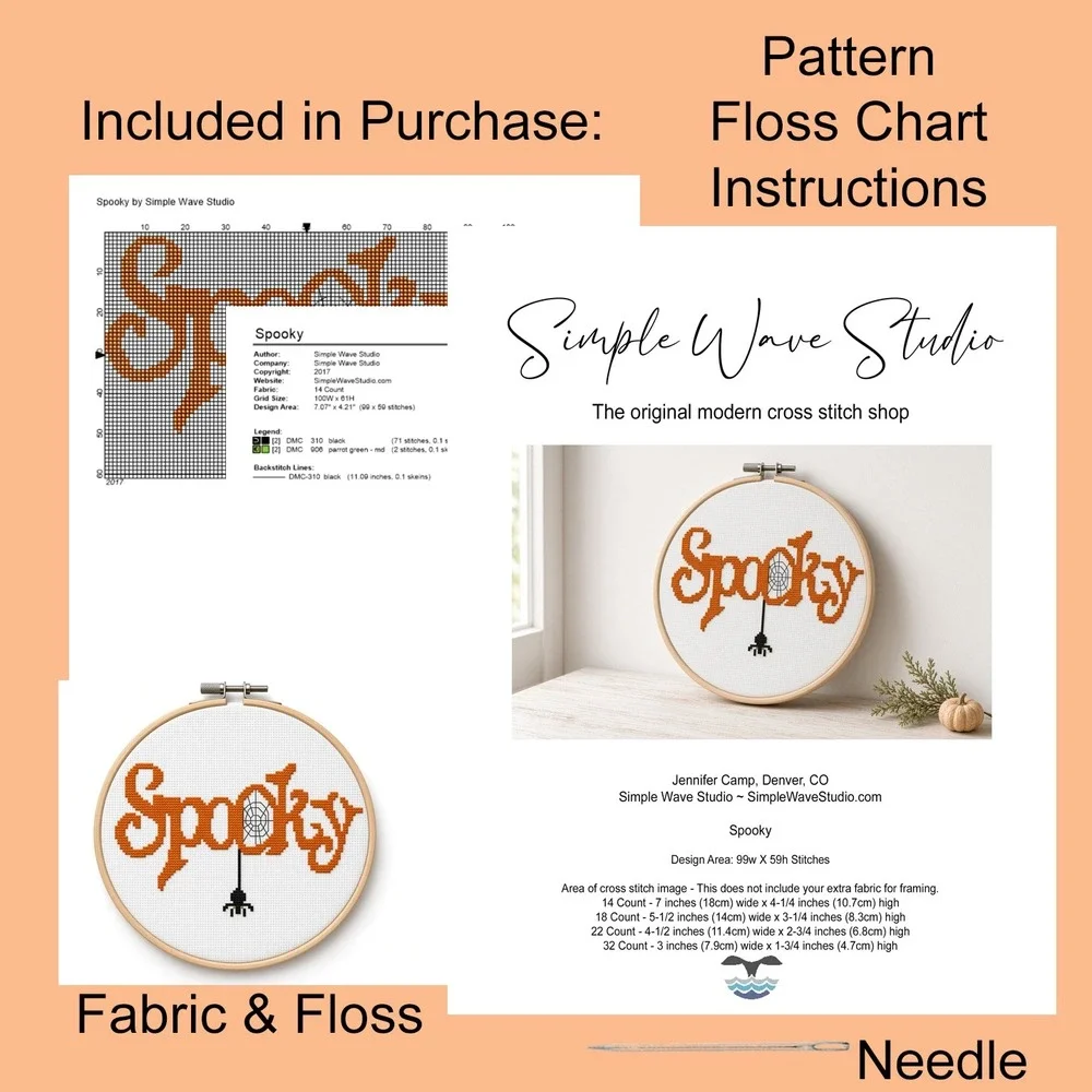 Spooky Halloween Cross Stitch Kit Modern DIY Embroidery Kit